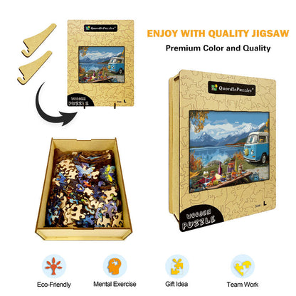Outdoor Camping by Lake Wooden Jigsaw Puzzle