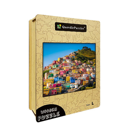 Colorful Seaside Village Wooden Jigsaw Puzzle