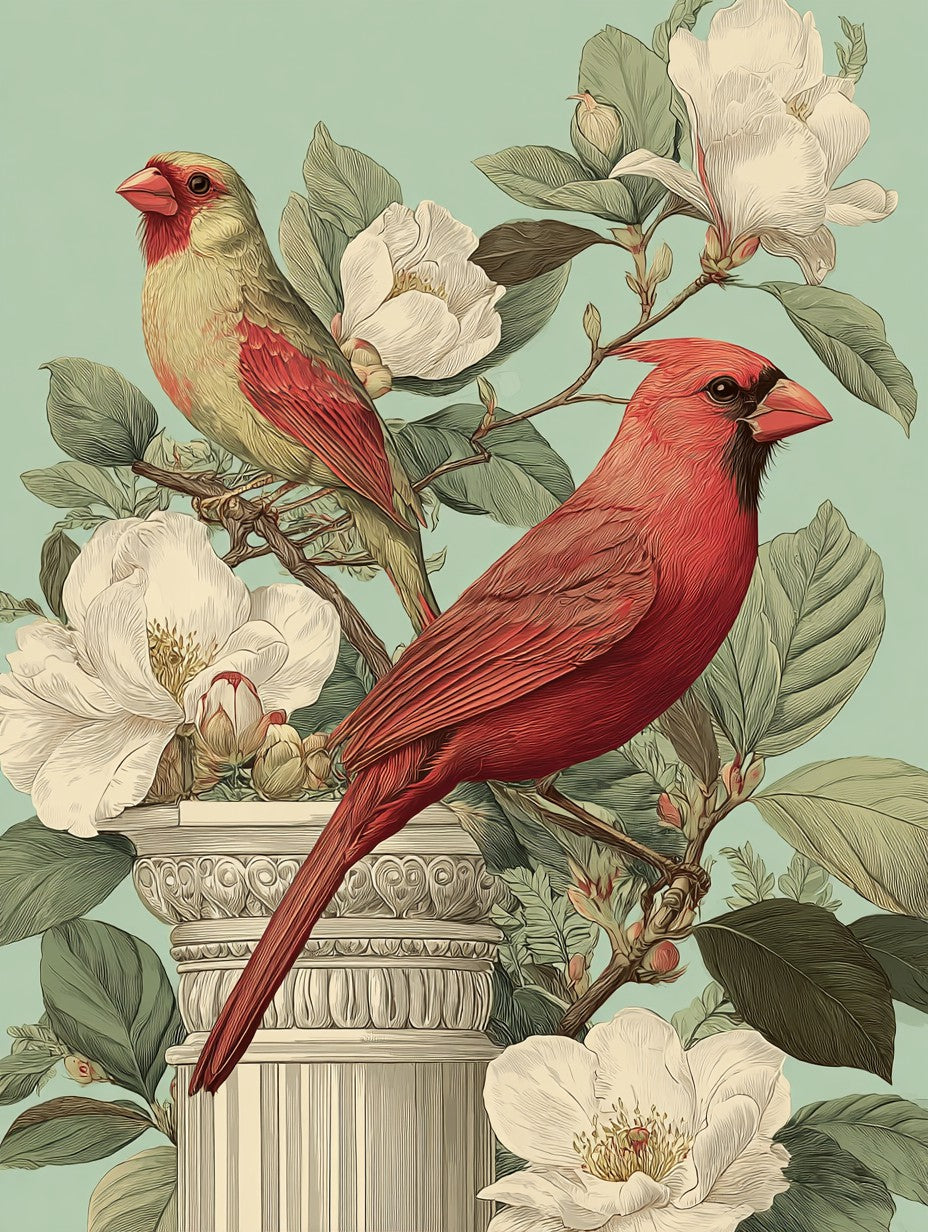 Perched Cardinals Wooden Jigsaw Puzzle