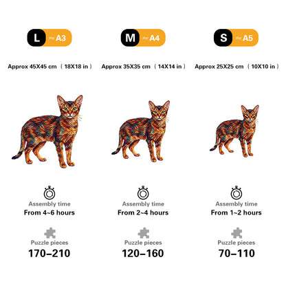Colorful Abstract Cat Wooden Puzzle