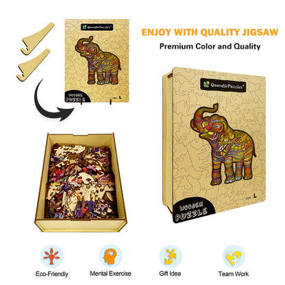 Golden Mandala Elephant Wooden Jigsaw Puzzle