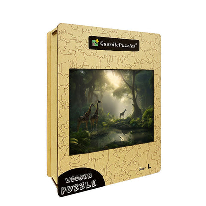 Giraffes in a Misty Jungle Wooden Jigsaw Puzzle