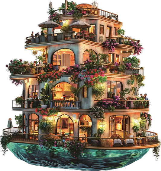 Floating Flower-Filled Ship Wooden Jigsaw Puzzle