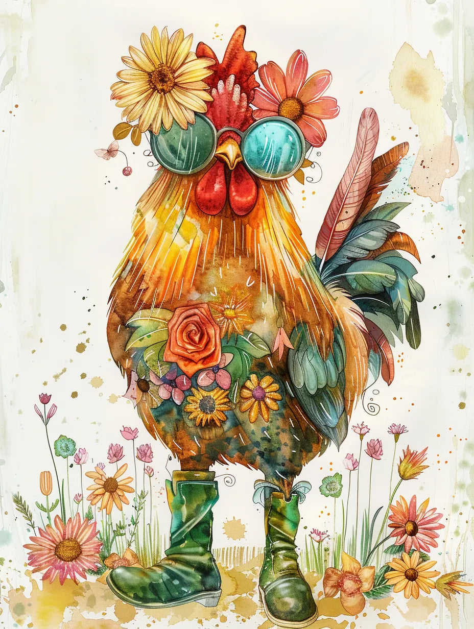 Flower Rooster Wooden Jigsaw Puzzle