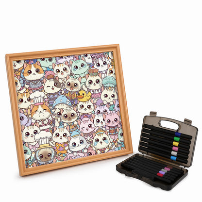 Fancy Cats- Wooden Coloring Puzzle