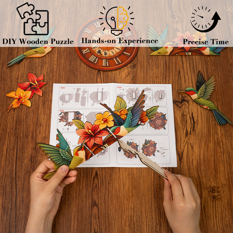 Hummingbird Garden Wooden Clock Puzzle