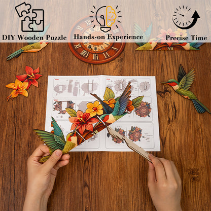 Hummingbird Garden Wooden Clock Puzzle