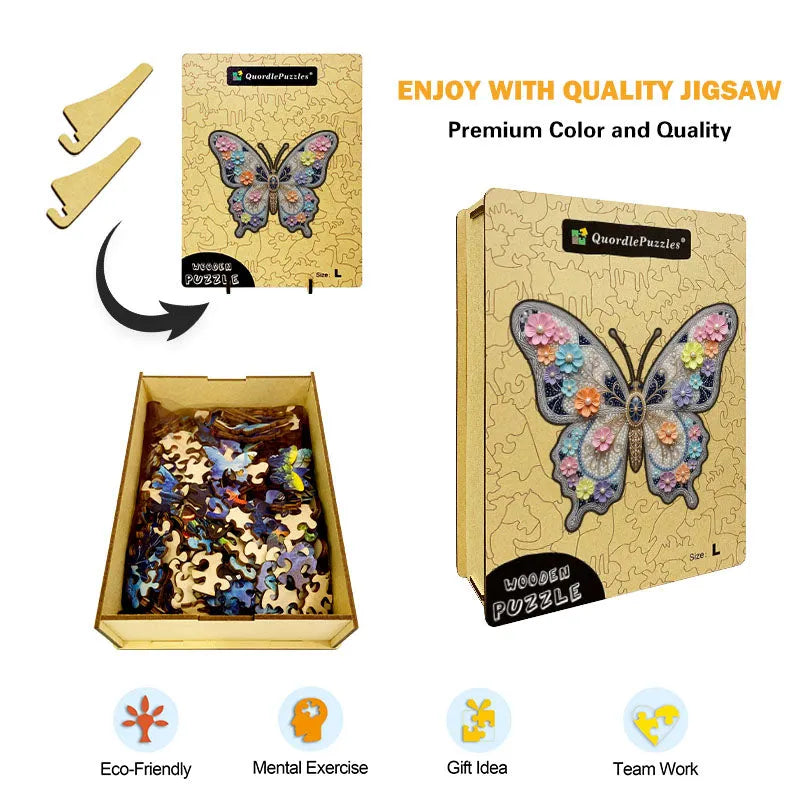 Elegant Floral Butterfly Wooden Jigsaw Puzzle