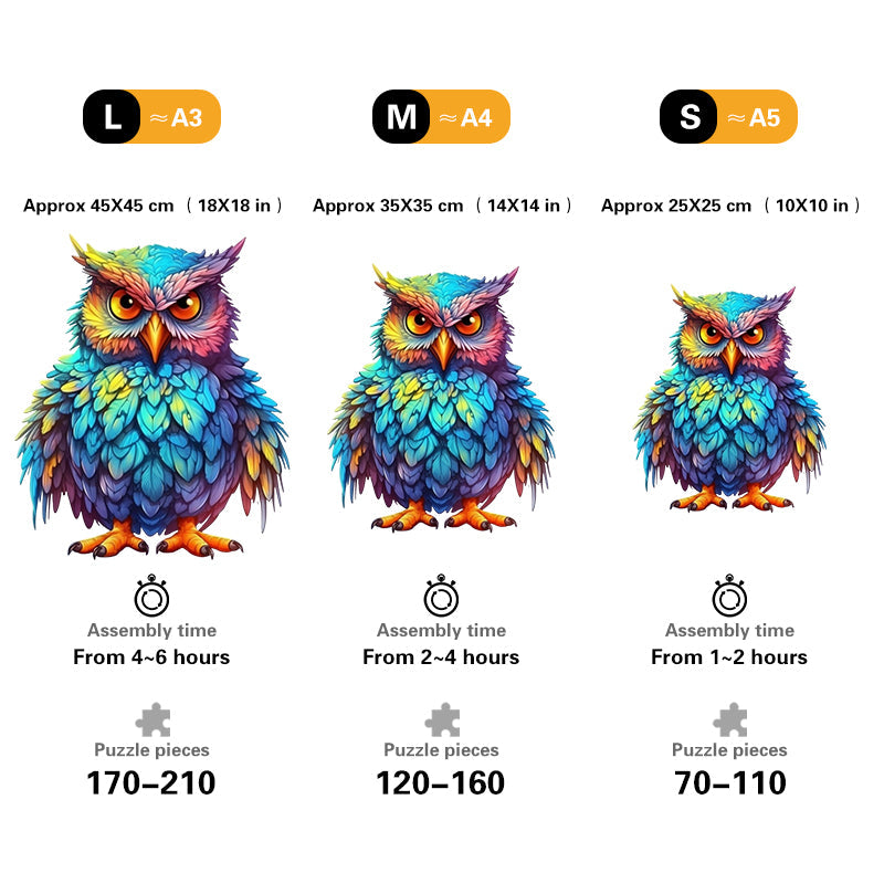 🔥LAST DAY 96% -Owl With Colorful Feathers Wooden Jigsaw Puzzle