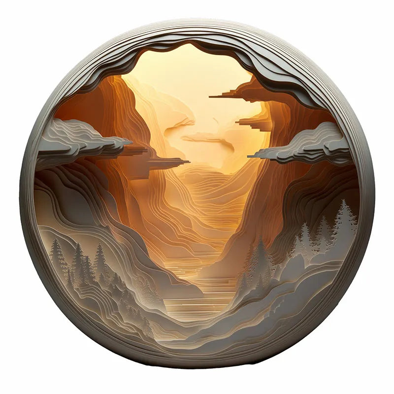 Paper-Cut Mountain Landscape Wooden Jigsaw Puzzle