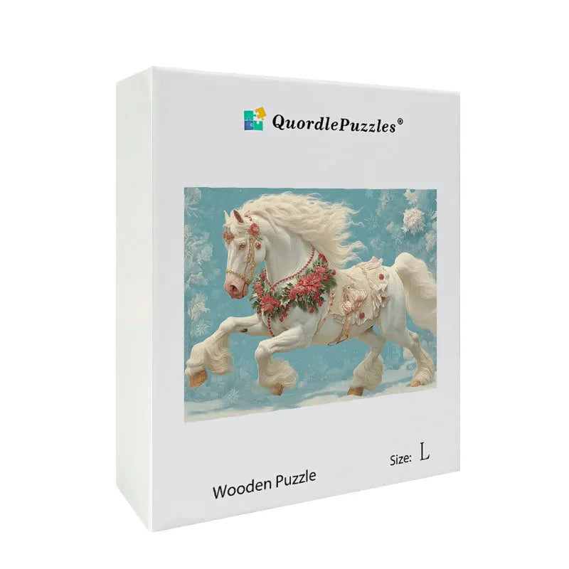 White Horse Christmas Wooden Jigsaw Puzzle