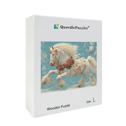 White Horse Christmas Wooden Jigsaw Puzzle