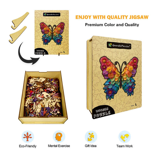 Floral Rainbow Butterfly Wooden Jigsaw Puzzle