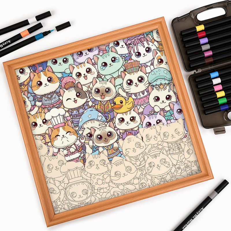 Fancy Cats- Wooden Coloring Puzzle