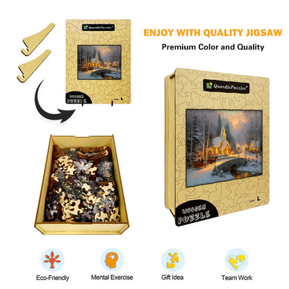 Winter Church Sleigh Wooden Jigsaw Puzzle