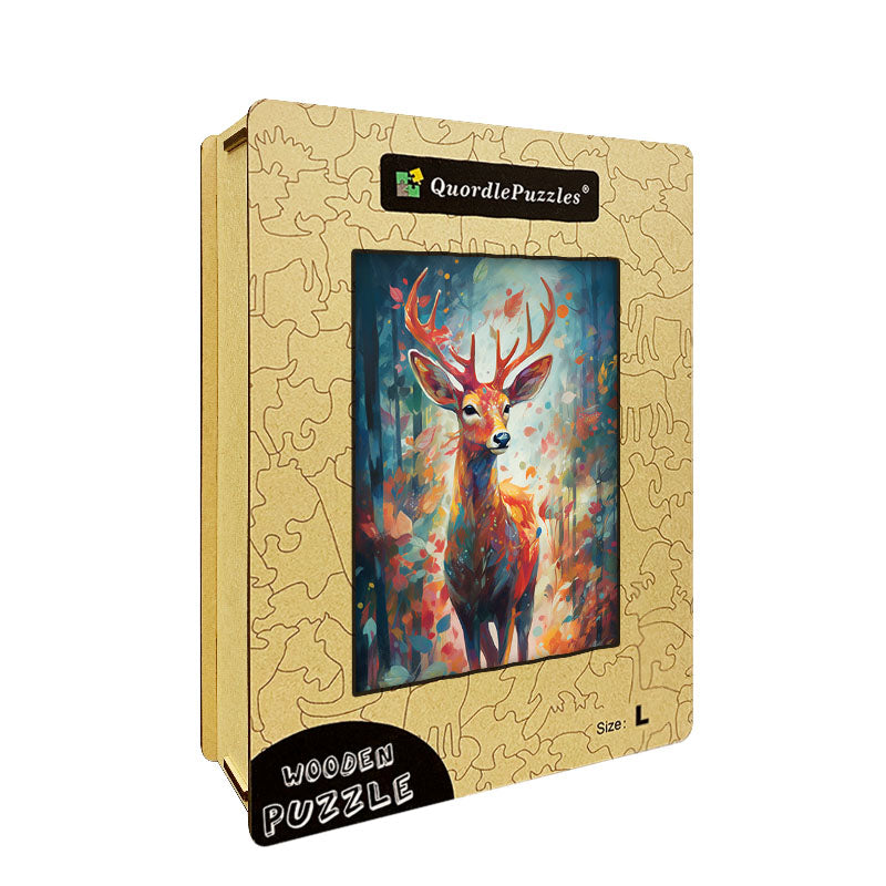 Vibrant Deer in Forest Wooden Jigsaw Puzzle