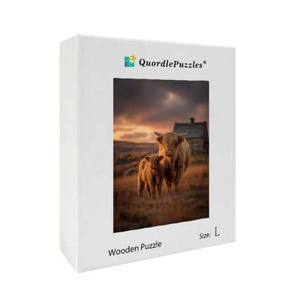 Farm Cows at Golden Hour Wooden Jigsaw Puzzle