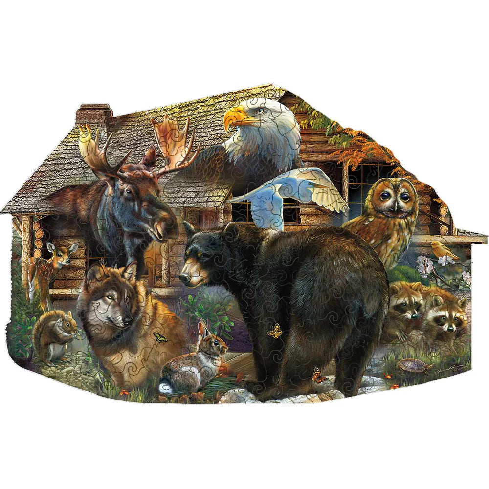 🔥LAST DAY 89% -Wildlife Cabin Wooden Jigsaw Puzzle