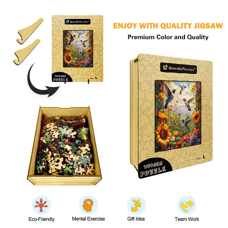 Hummingbirds in Flowers Wooden Jigsaw Puzzle