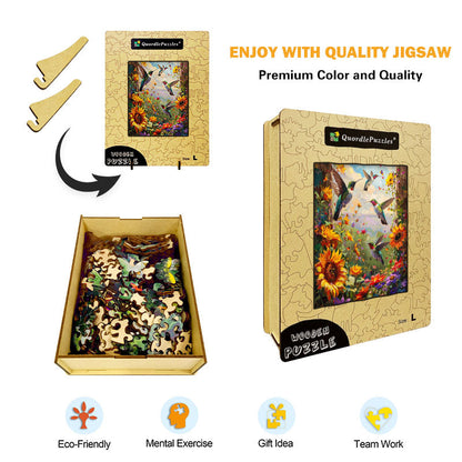 Hummingbirds in Flowers Wooden Jigsaw Puzzle