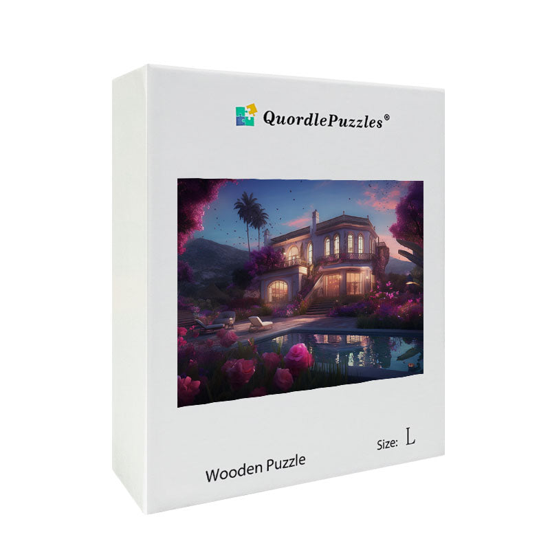 Serene Villa at Dusk Wooden Jigsaw Puzzle