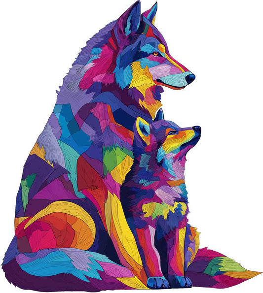 Vibrant Wolf Family Wooden Jigsaw Puzzle