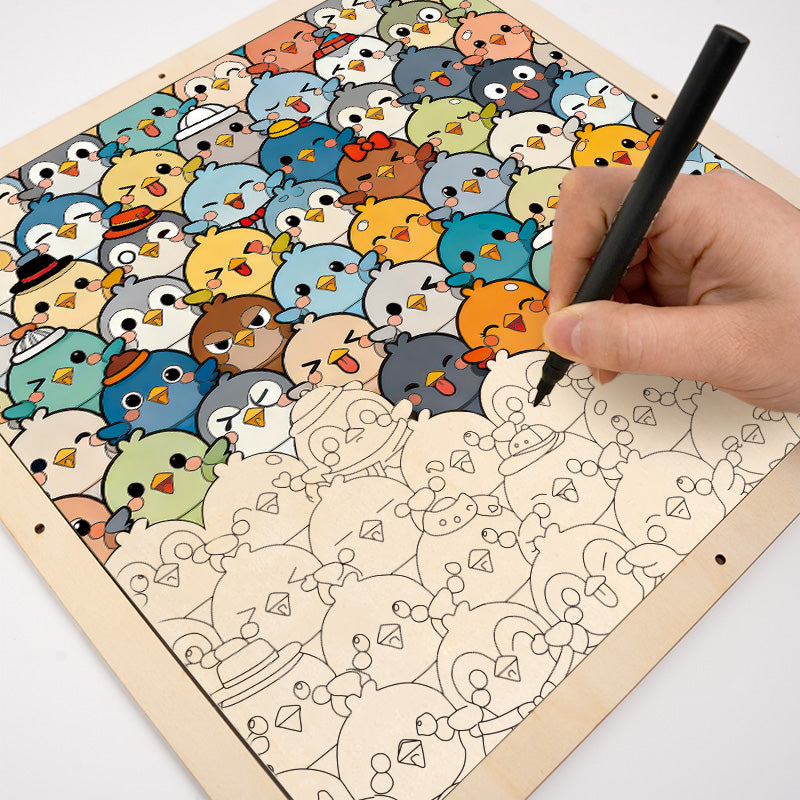 Bird Crowd - Wooden Coloring Puzzle