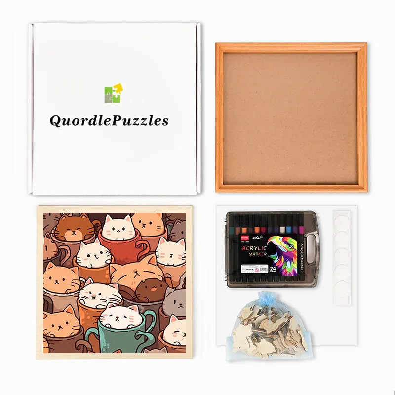 Cats in Cups - Wooden Coloring Puzzle