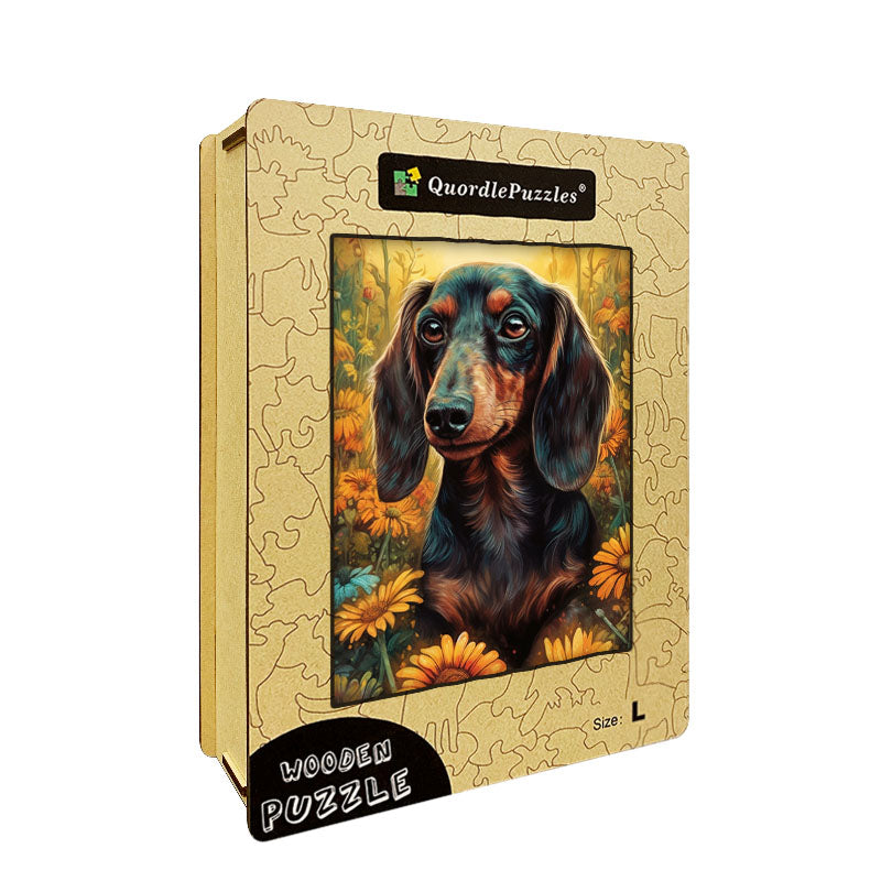 Dachshund in Flowers Wooden Jigsaw Puzzle