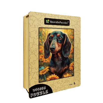 Dachshund in Flowers Wooden Jigsaw Puzzle
