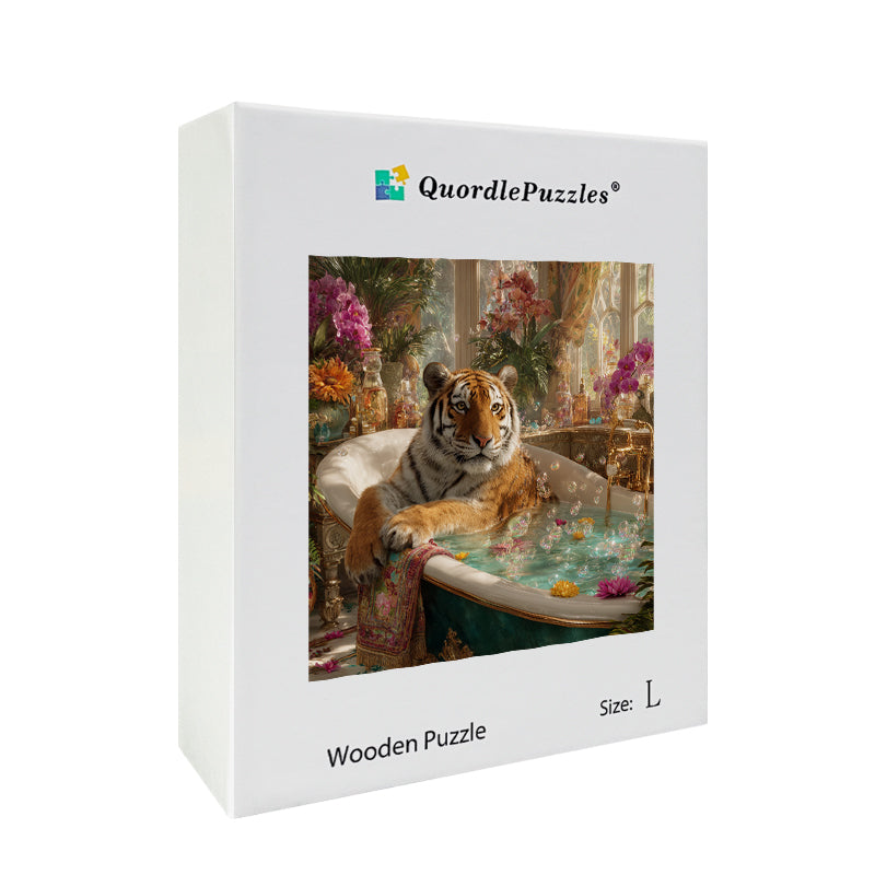 Tiger Bath Wooden Jigsaw Puzzle