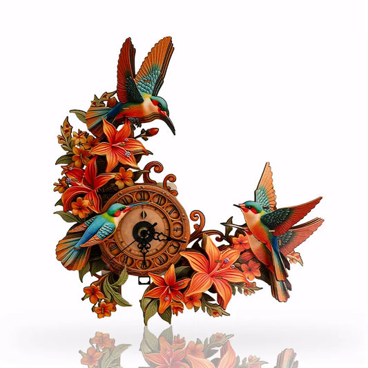 Hummingbird Lily Wooden Clock Puzzle