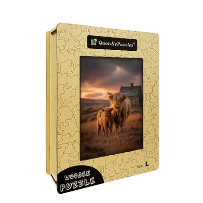Farm Cows at Golden Hour Wooden Jigsaw Puzzle