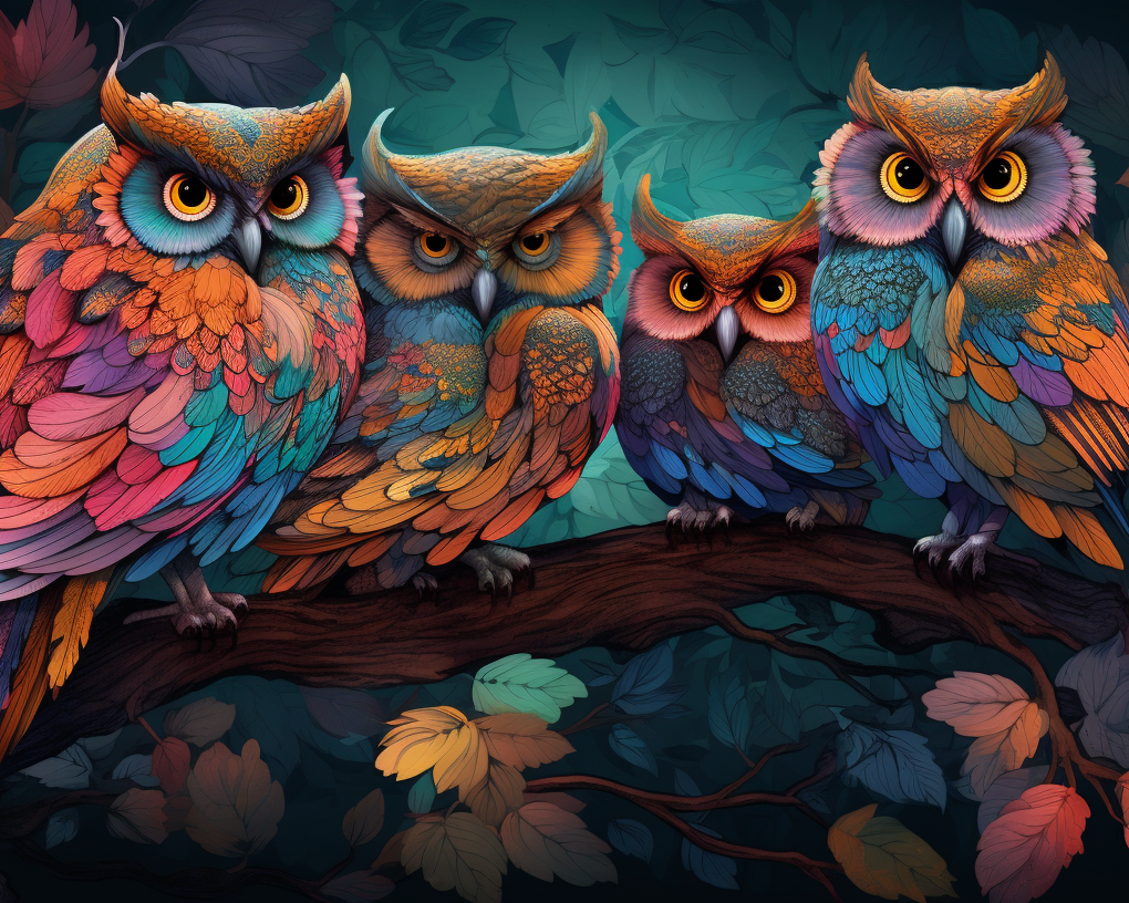 Colorful Owls in the Forest Wooden Jigsaw Puzzle