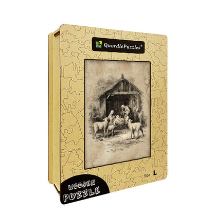Vintage Nativity Scene Wooden Jigsaw Puzzle