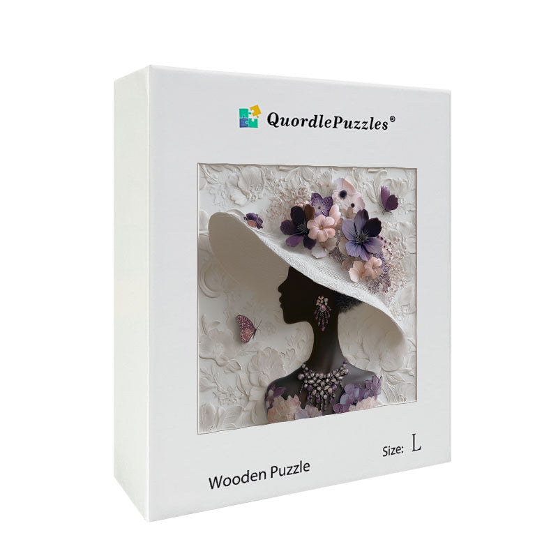 Elegant Floral Lady Silhouette Wooden Jigsaw Puzzle