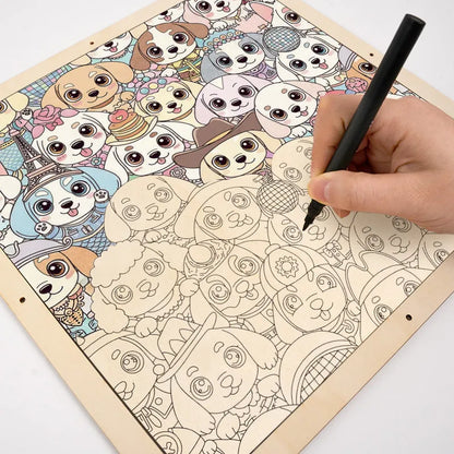 Cute Puppies- Wooden Coloring Puzzle