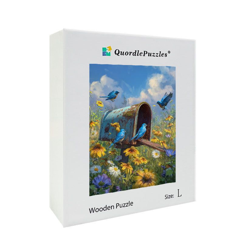 Blue Birds Mailbox Wooden Jigsaw Puzzle