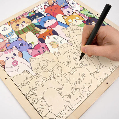 Whimsical Cats - Wooden Coloring Puzzle