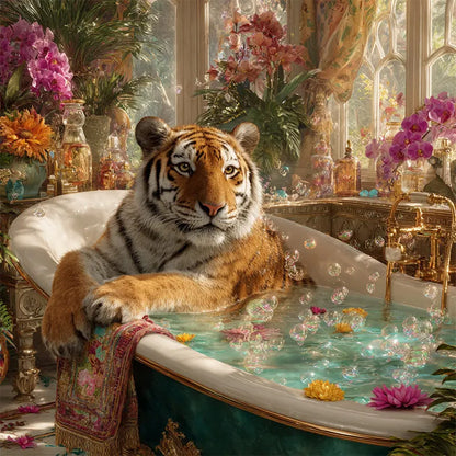 Tiger Bath Wooden Jigsaw Puzzle
