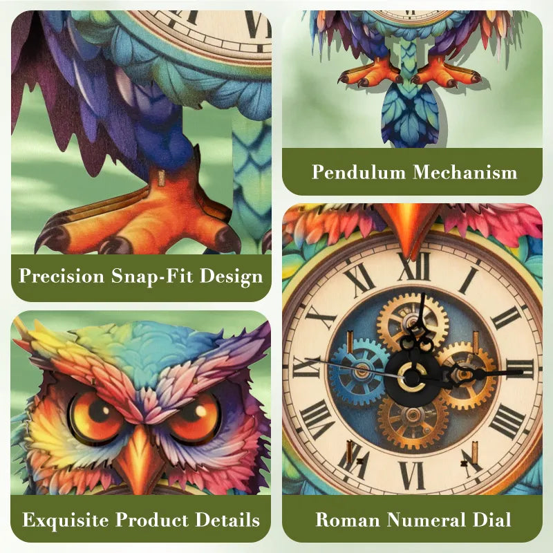 Rainbow Owl 3D Wooden Clock Puzzle