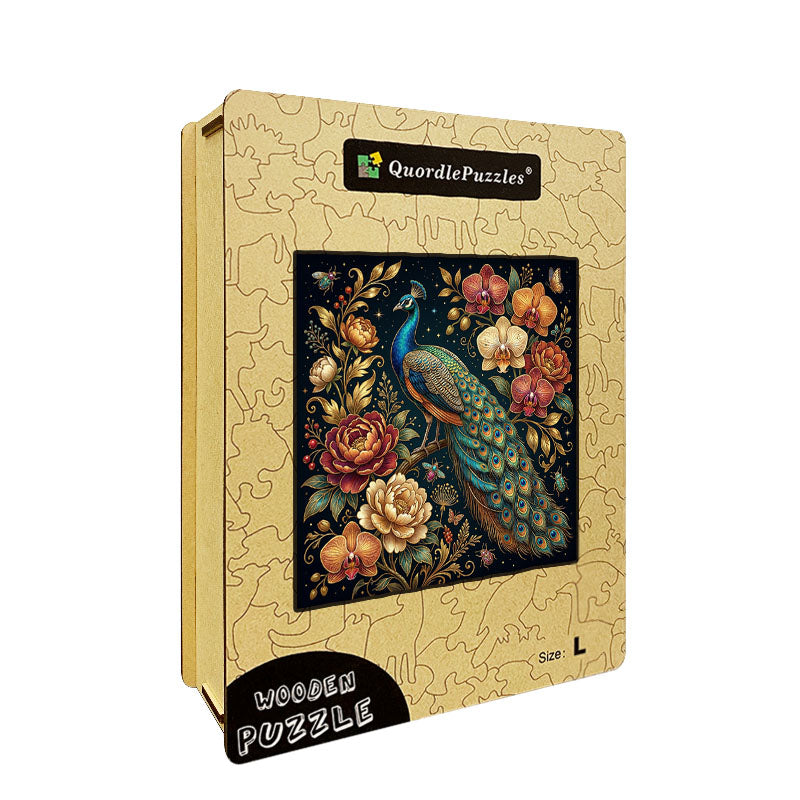 Midnight Peacock Elegance Wooden Jigsaw Puzzle