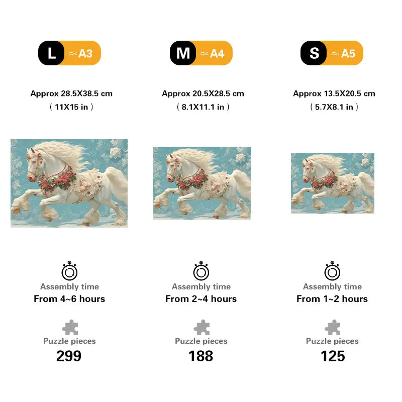 White Horse Christmas Wooden Jigsaw Puzzle