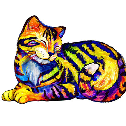 Rainbow Dreaming Cat Wooden Jigsaw Puzzle