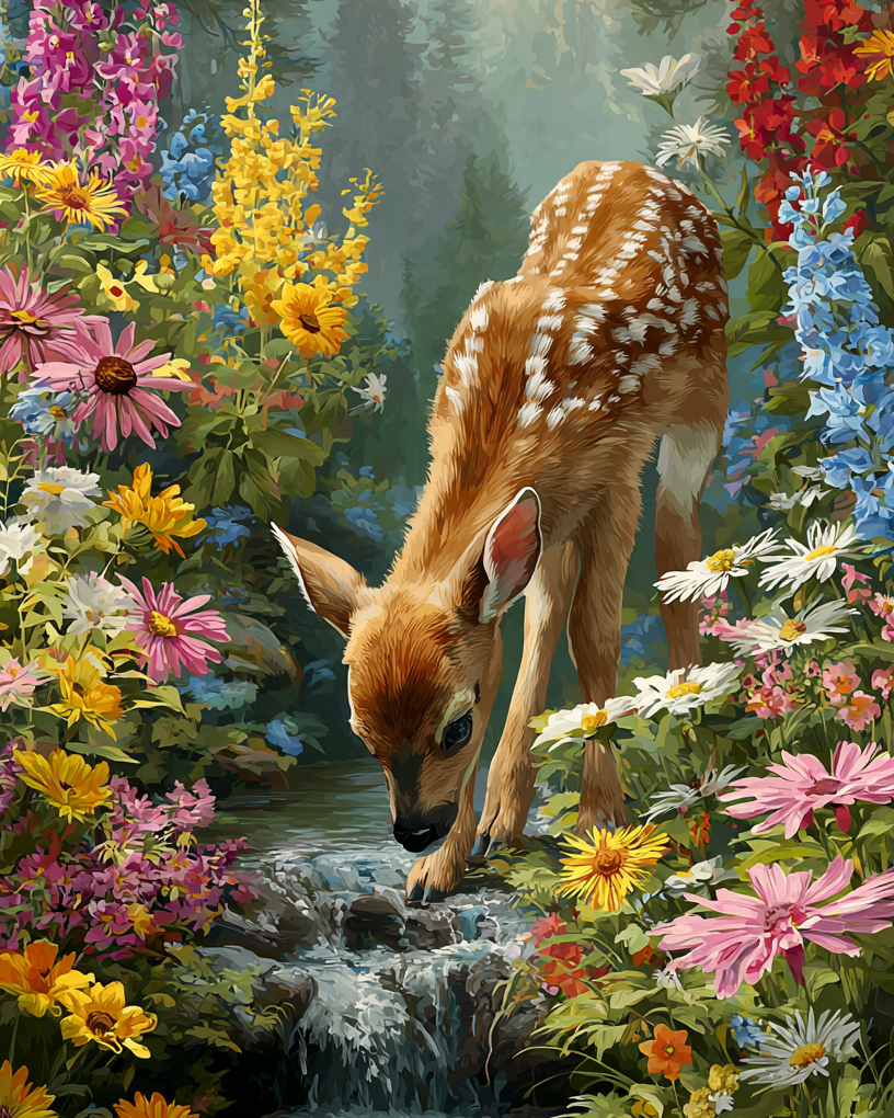Fawn in Flowers Wooden Jigsaw Puzzle