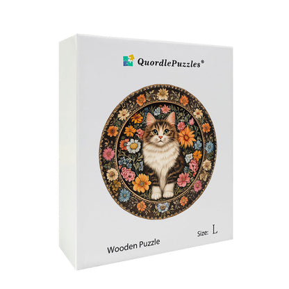 Floral Cat Plate Wooden Jigsaw Puzzle