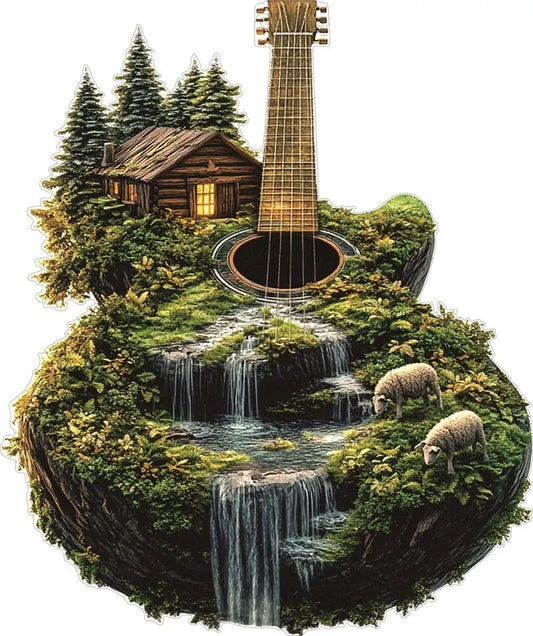 Guitar Island Waterfall Wooden Jigsaw Puzzle