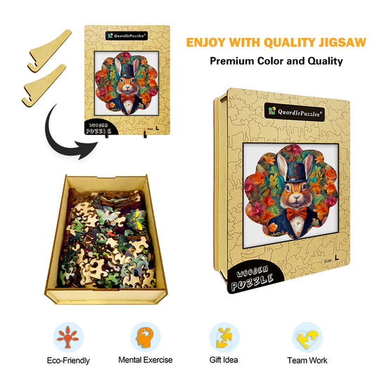 🔥LAST DAY 86% -Dapper Rabbit in Bowtie Owl Wooden Jigsaw Puzzle