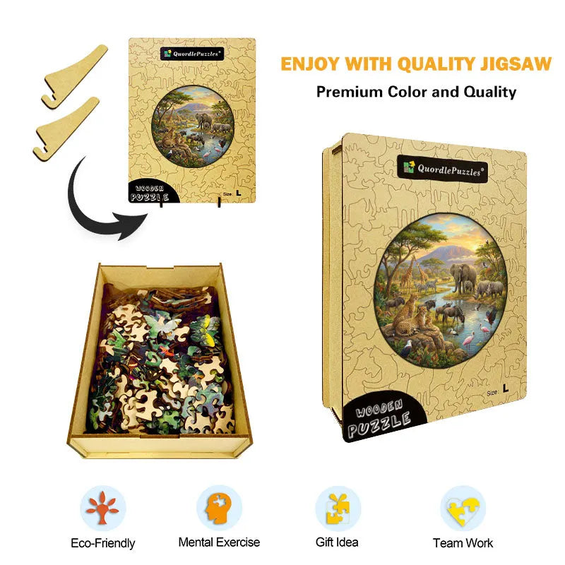 Savannah Wildlife Circle Wooden Jigsaw Puzzle