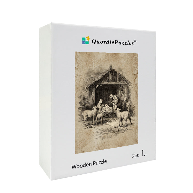 Vintage Nativity Scene Wooden Jigsaw Puzzle